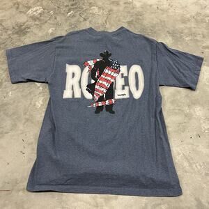 Vintage Wrangler Rodeo Greatest Show On Dirt Blue T-Shirt Western Size L Single